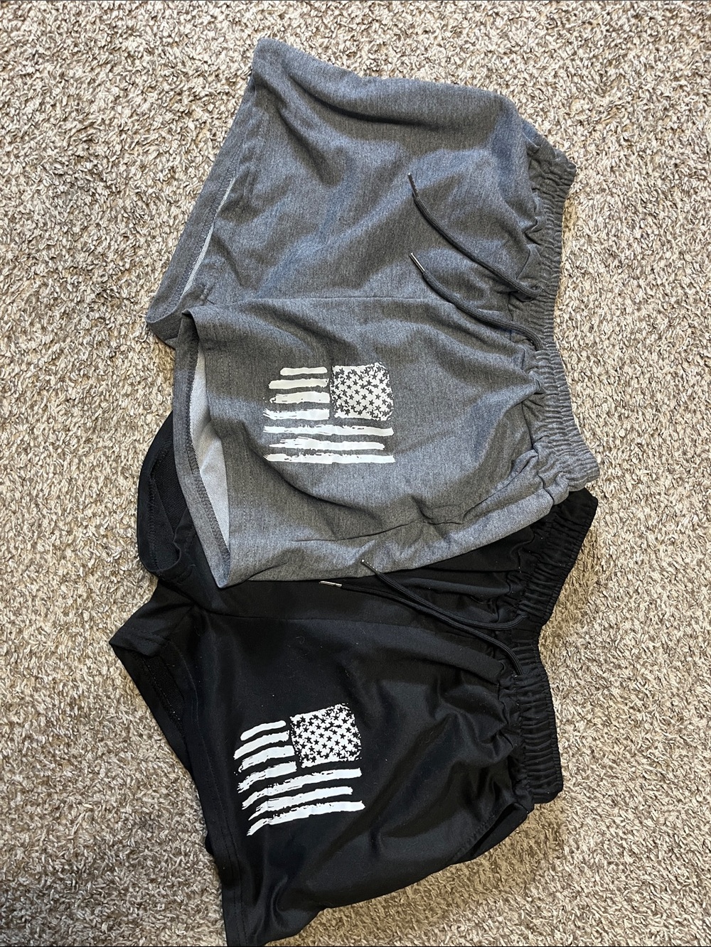 Graphic American Flag Athletic Shorts - Gray & Black